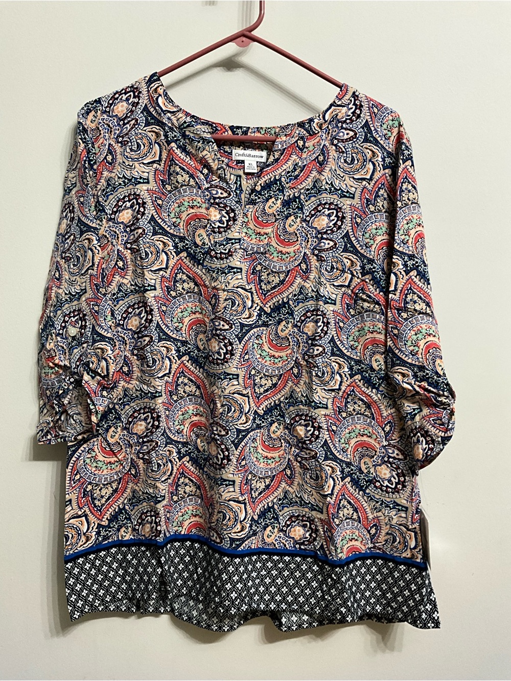 croft & barrow Navy Multi Paisley Border-Print Tunic